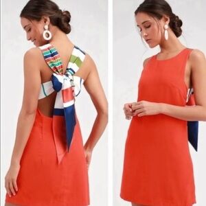 Lulu's Orange Backless Dress with Colorful Bow